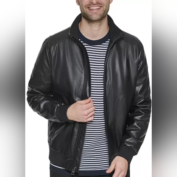 Calvin Klein Black Leather Bomber Jacket - Picture 12 of 12